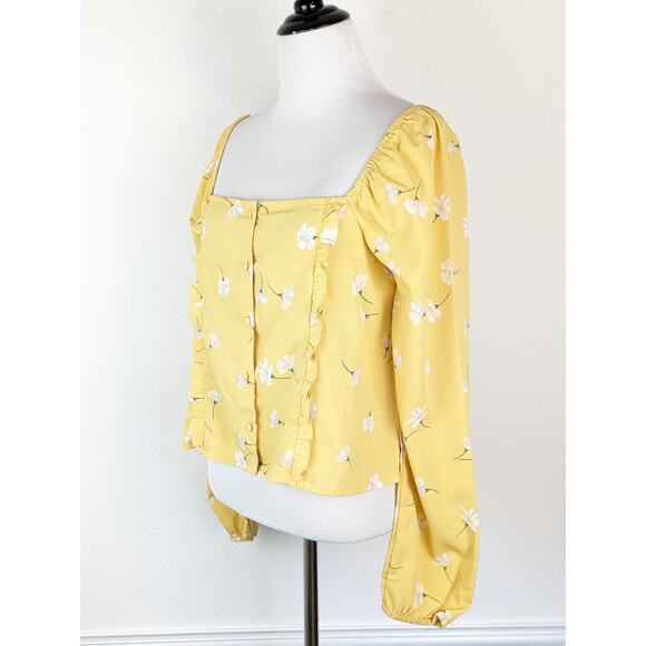 Amuse Society Top Rosalina Floral Ruffle Crop Cottagecore Boho Yellow Size M - Picture 3 of 14
